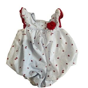 Baby Essentials Romper One Piece 6 Months Lady Bugs Stripes Blue White Red
